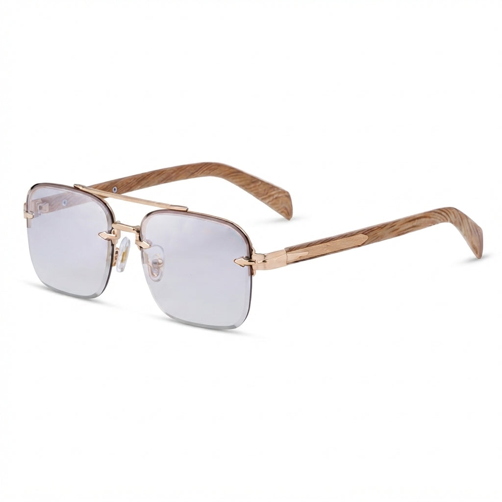 Double Beam Faux Wood Green Temple UV Protection Sunglasses