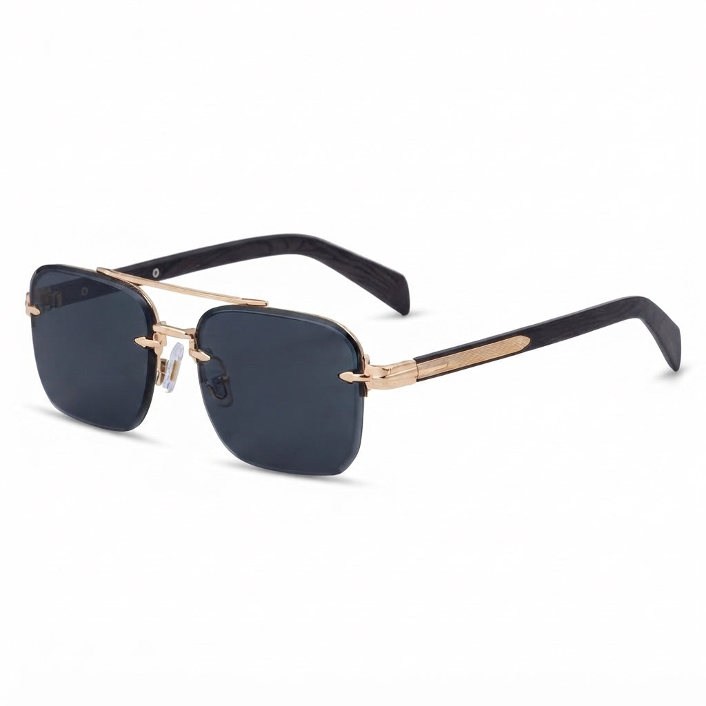 Double Beam Faux Wood Green Temple UV Protection Sunglasses